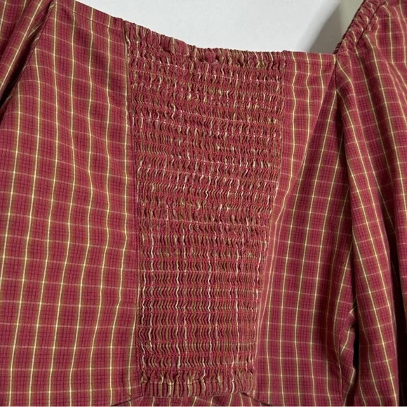 Levis Plaid Crop Blouse Devin Puff Sleeve Top Western Country Red SZ Small - Picture 8 of 16